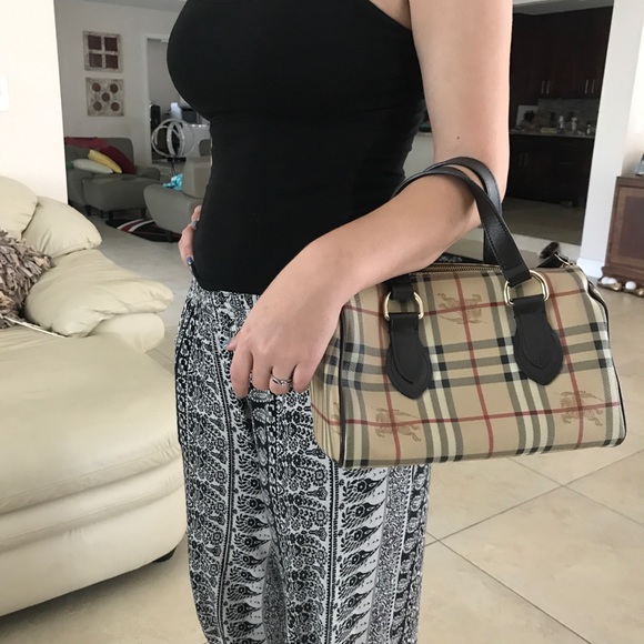 Burberry Handbags - Burberry Haymarket medium satchel bowling bag